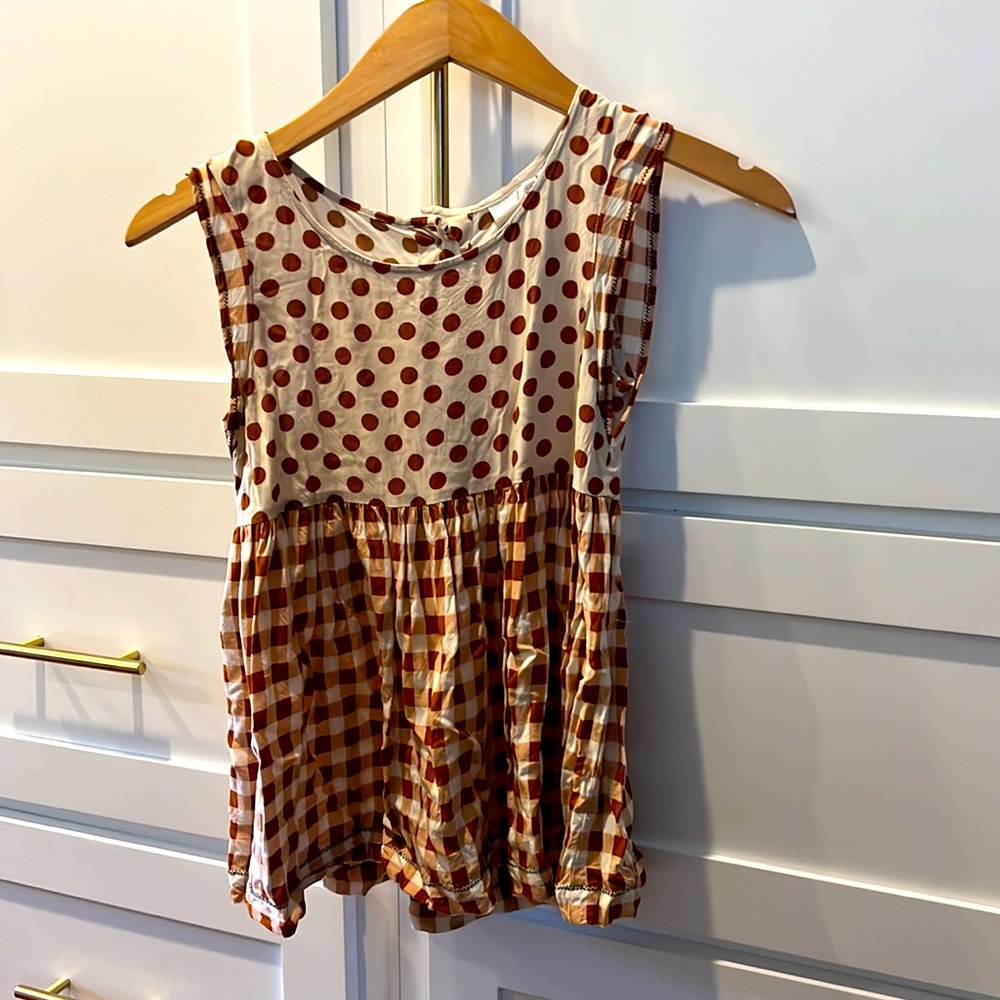Matilda Jane brown and white sleeveless top. NWOT Size 10